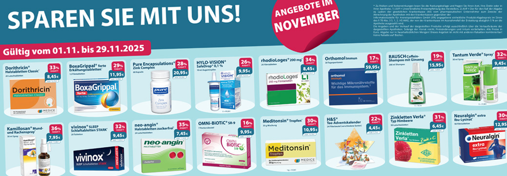 Werbebanner mit Aktionsprodukten aus dem aktuellen Monat