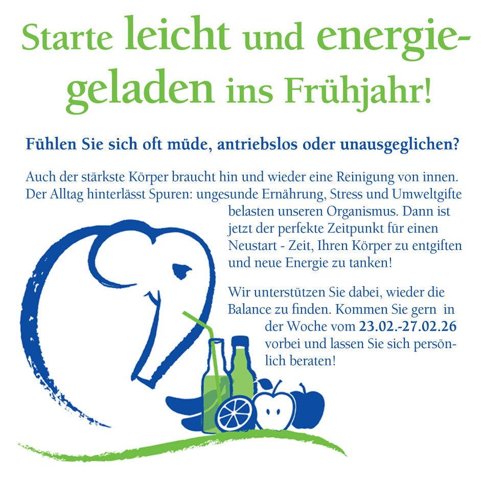 Werbegrafik mit Elefanten-Logo und aktueller Monats-Aktion