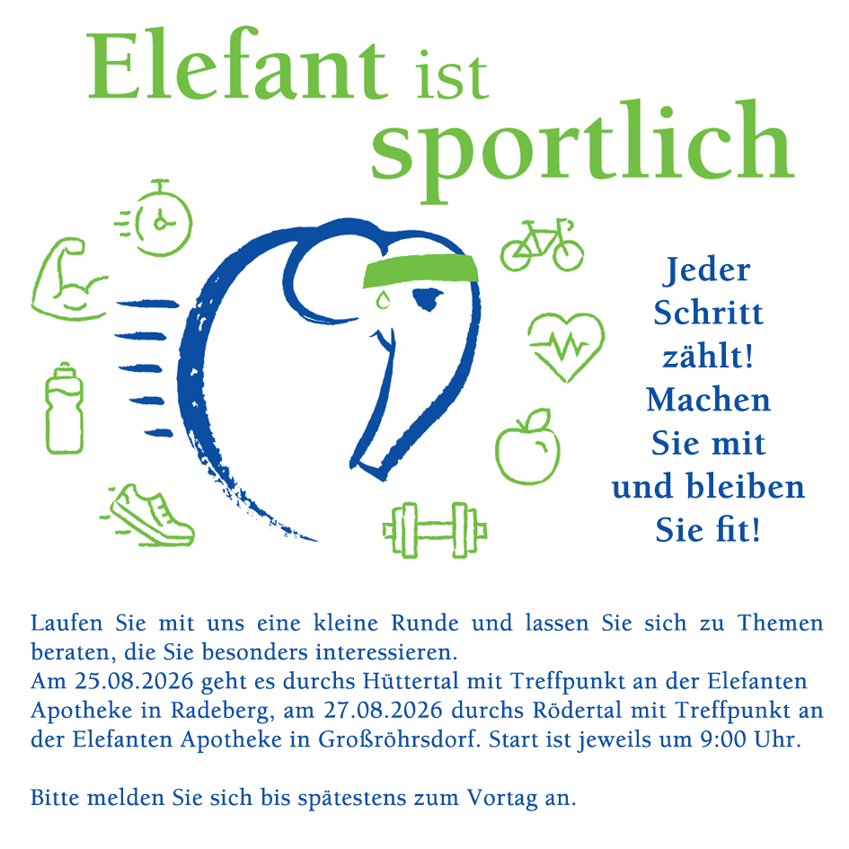 Werbegrafik mit Elefanten-Logo und aktueller Monats-Aktion