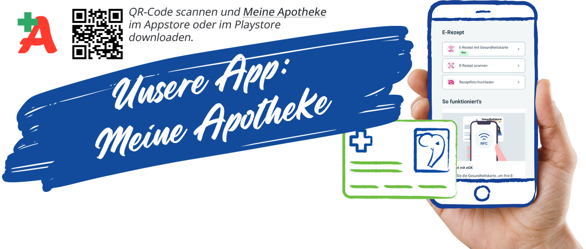 Handy in der Hand mit Informationen zu unserer App
